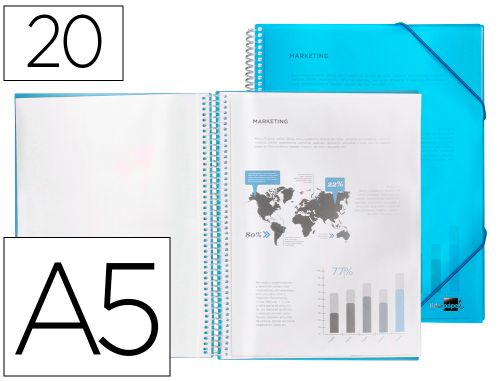 Capa catalogo liderpapel com espiral 20 bolsas polipropileno din a5 azul , Liderpapel , 77523 , 8423473775237